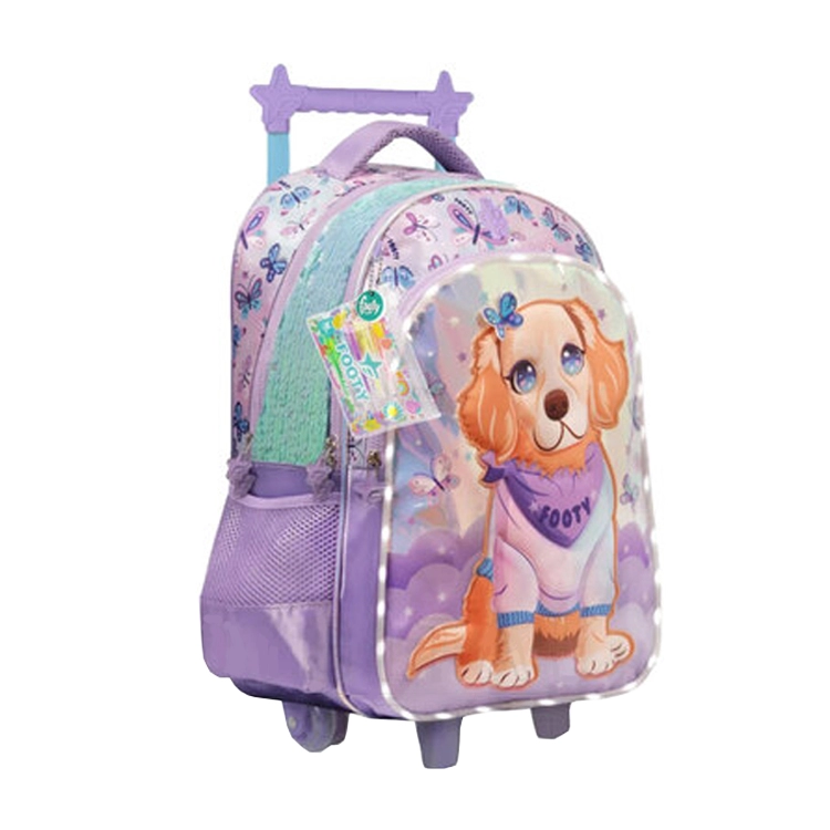 Mochila Escolar Footy 2026 Doggie Love Lila con Led y Carro Art.F26421